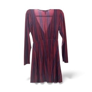 Derek Heart Striped Wrap Dress | Burgundy & Navy | Long Sleeve | Size L